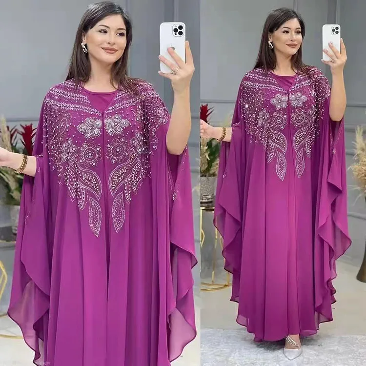Plus Size African Party Dresses for Women Chiffon Boubou Ankara Dashiki 2 PCS Set Muslim Dubai Kaftan Abaya Robe Marocaine Femme