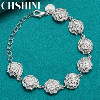 chshine 925 sterling silver rose flower bracelet for women fashion engagement wedding party charm chain jewelry