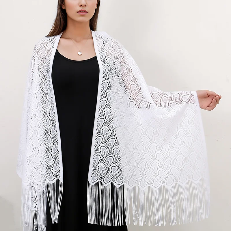 Модные ажурные шали полиэстер кисточка Лидер продаж длинный шарф с Кленовым