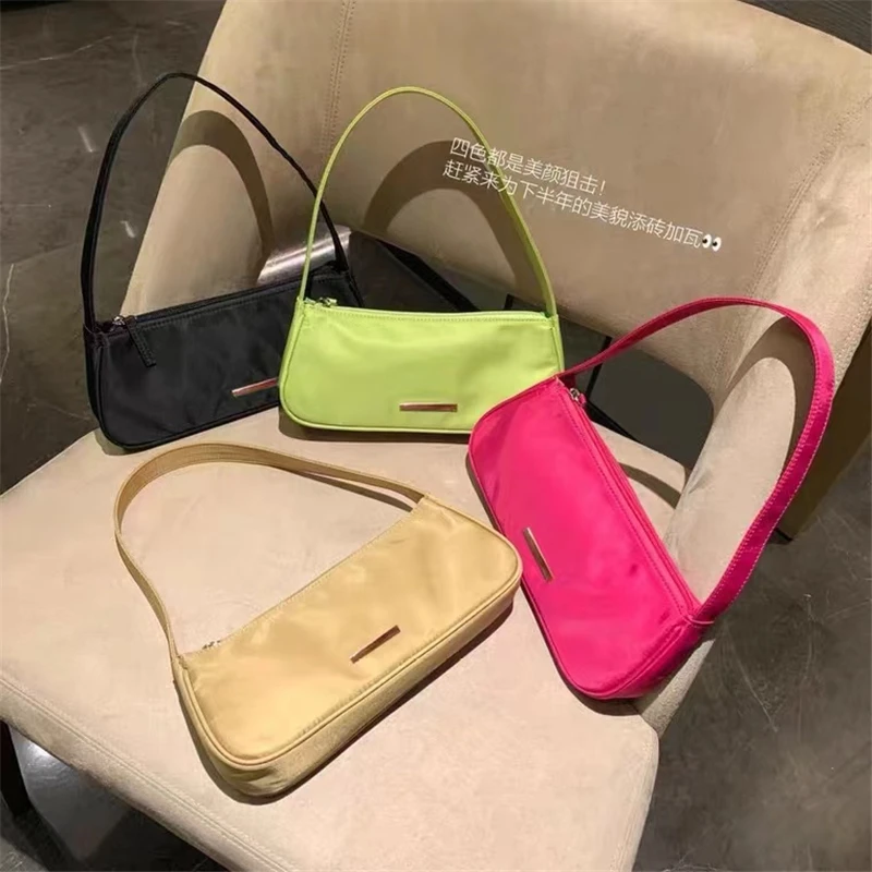 

Fluorescent Color Women's Underarm Bag Simple Design Female Nylon All-match Ladies Small Purse Handbags Armpit Bag Shoulder Bags