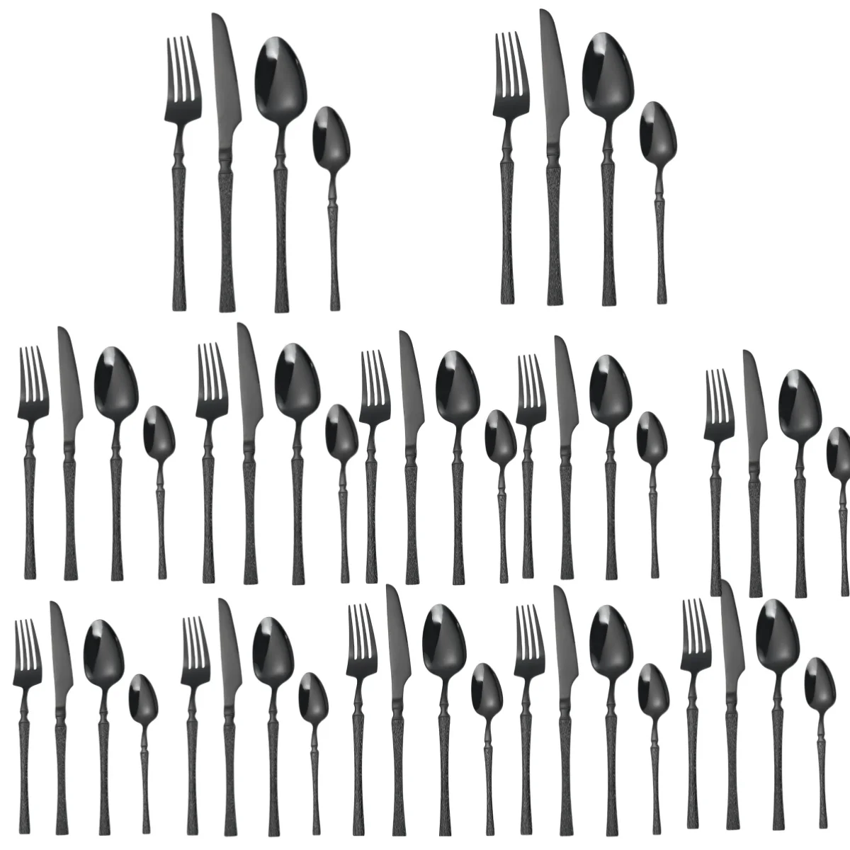 A · Набор черных столовых приборов HOUSEWARE с узором коры столовые приборы