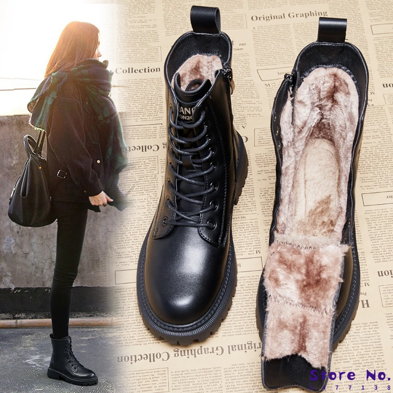 

Women's Winter Boots 2021 New Fur Black Platform Combat Boots For Women Punk Gothic Shoes Ankle Boots Female Brand Designer