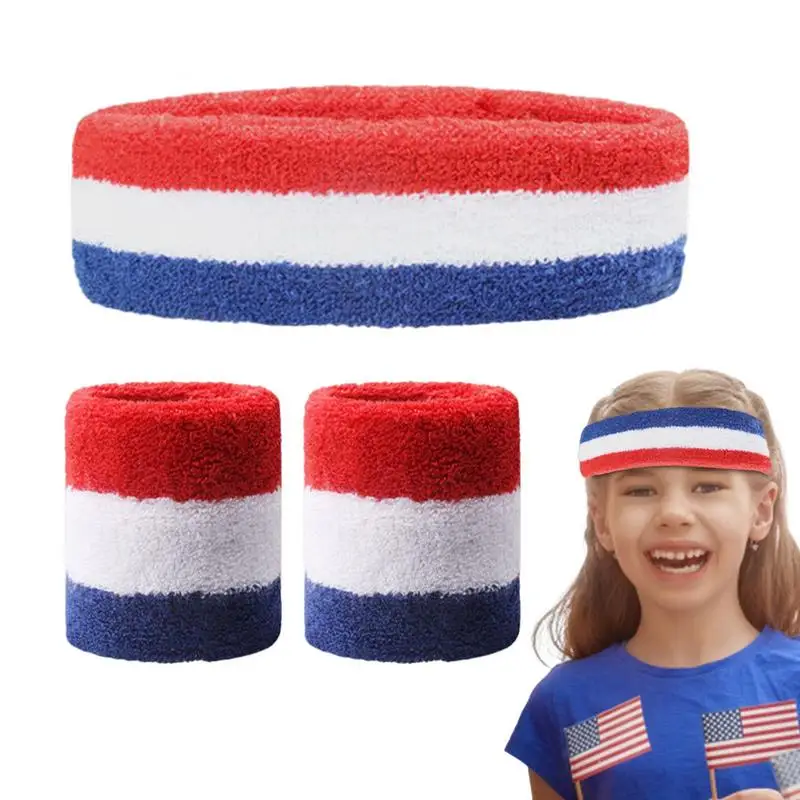 

4th Of July Sport Headband Cotton 4th Of July Headband Sweatbands Breathable Sweat-Absorbent For Football Running Gym And