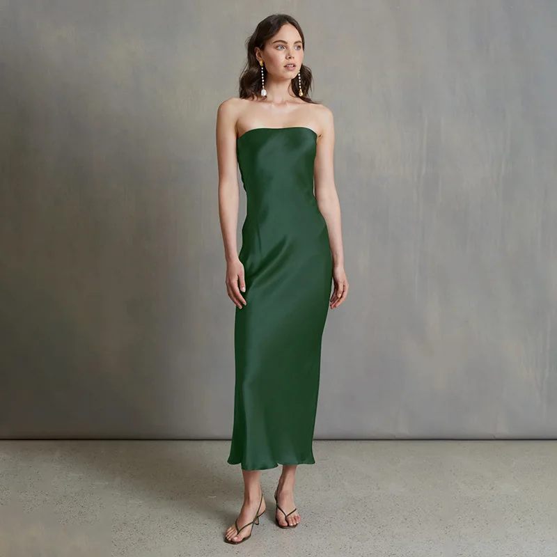 

Women Dress One-Shoulder Tube Satin Long Sexy Gown Club Dresses Party Dresses Women Summer Maxi Long Evening for Women