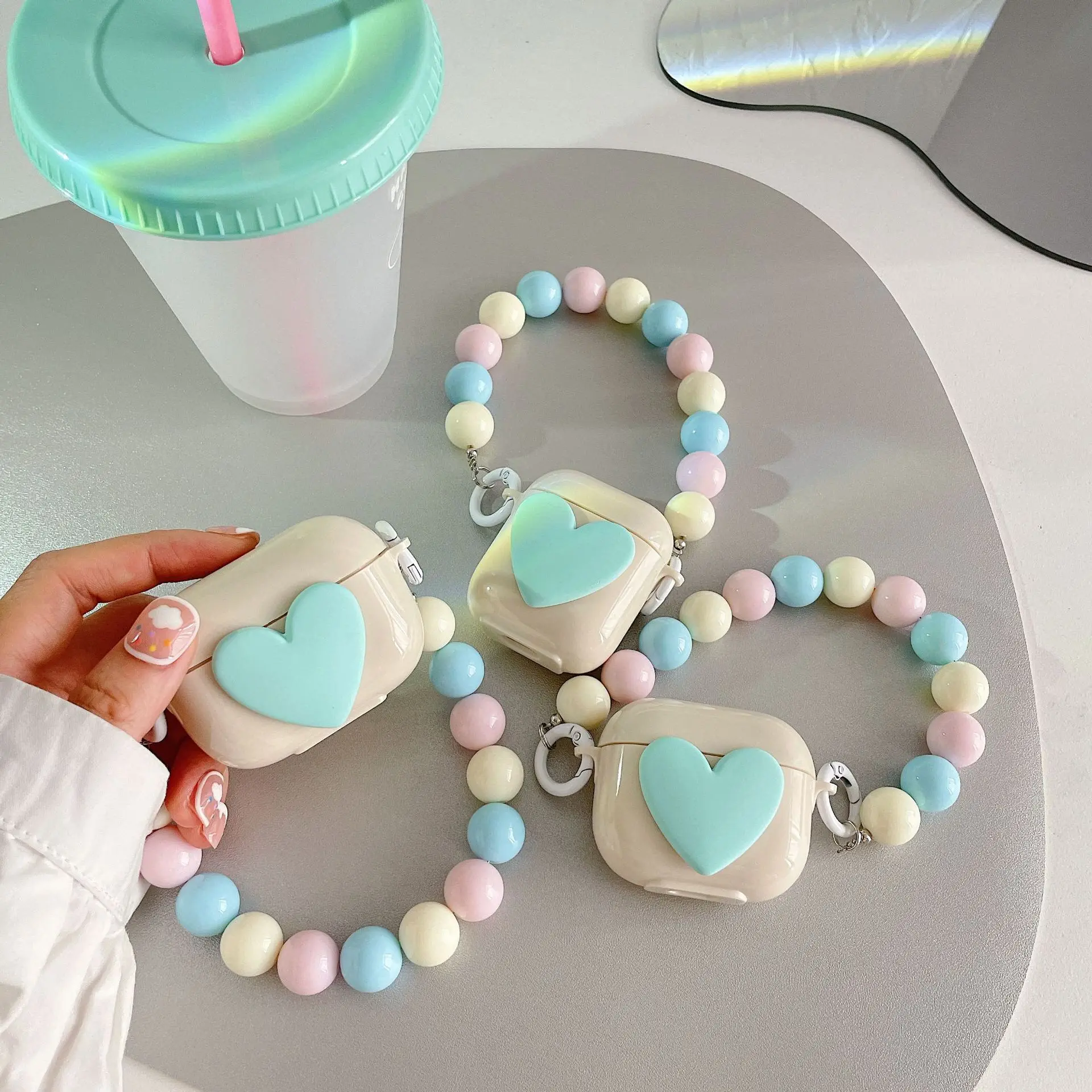 

Candy Color Beads Pendant Earphone Case For Airpods Case Wireless Bluetooth Headset Charging Box For Airpods Pro Heart Case