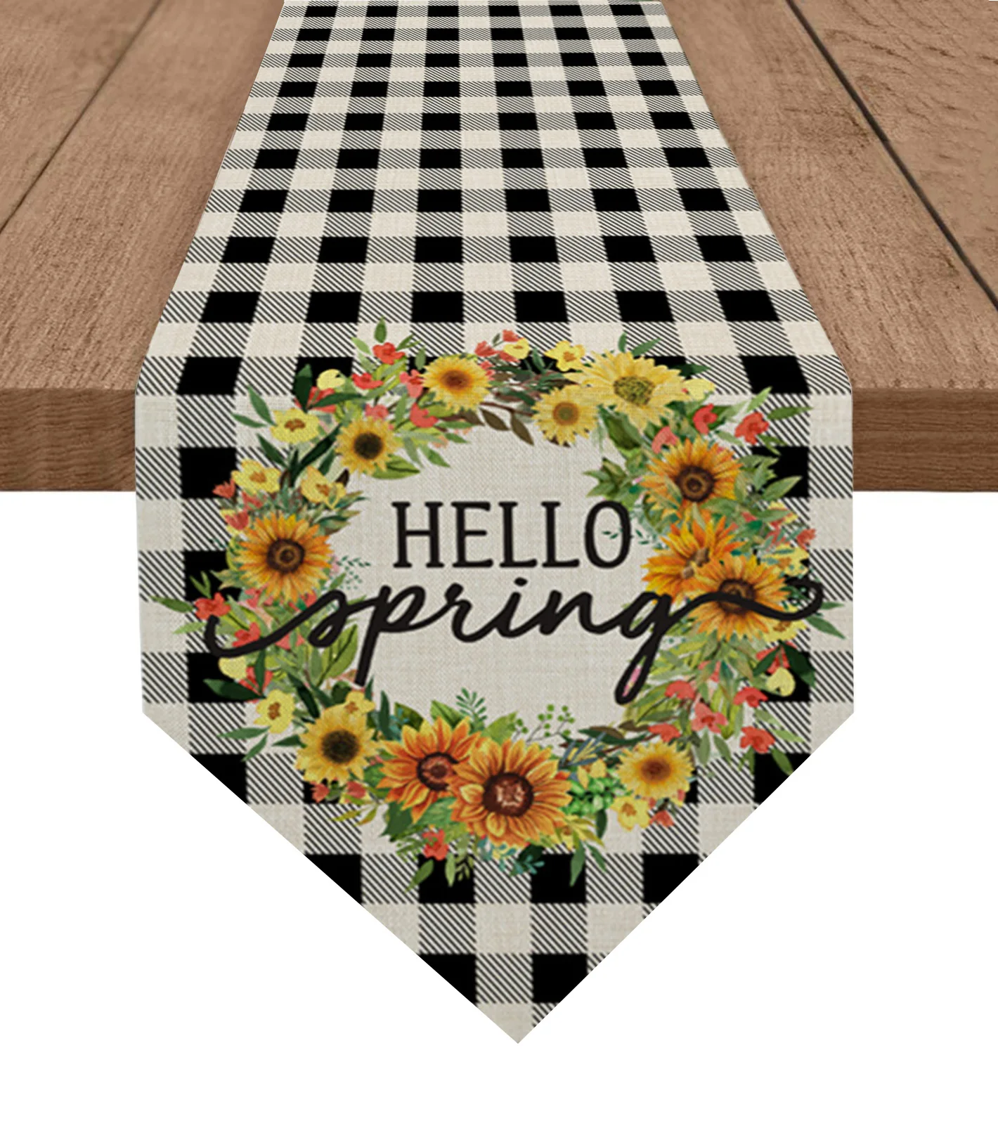 

Watercolor Flower Sunflower Plaid Table Runners Printed Coffee Tablecloth Wedding Decoration Modern Home Party Table Runners