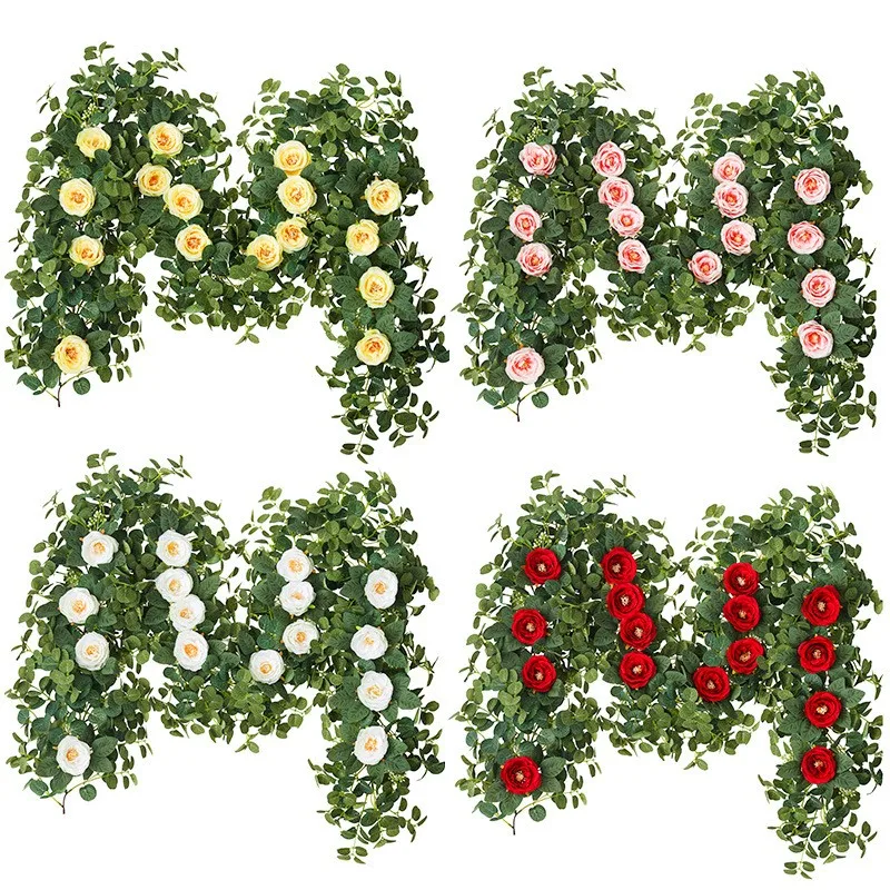 

Wedding flower wall layout encryption camellia money leaf rattan home table decoration simulation flower rattan