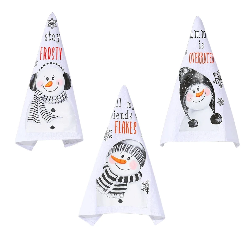 

Christmas Hand Towel Cute Snowman Dish Towels Bathroom Wipe Hands Napkin