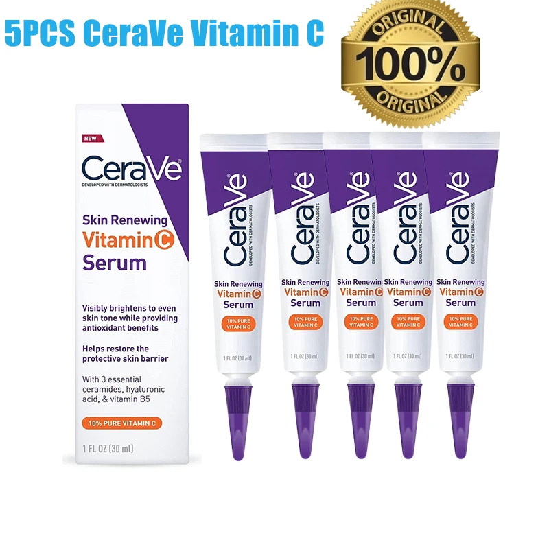 

5PCS CeraVe Vitamin C Serum With Hyaluronic Acid Organic Anti-Aging Brighten Tone Repair Skin Barrier Moisturizing for All Skin