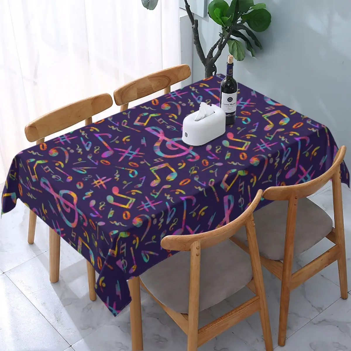 

The Art Of Music Tablecloth Rectangular Elastic Oilproof Musical Note Table Cloth Cover for Banquet