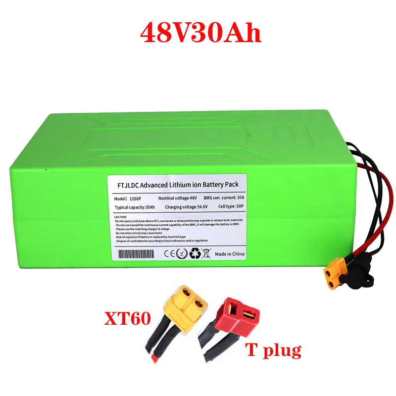 

48V 30ah 13S 54.6V30A 18650 lithium battery pack with plastic shell 1200W electric bicycle scooter battery with built-in 30A BMS