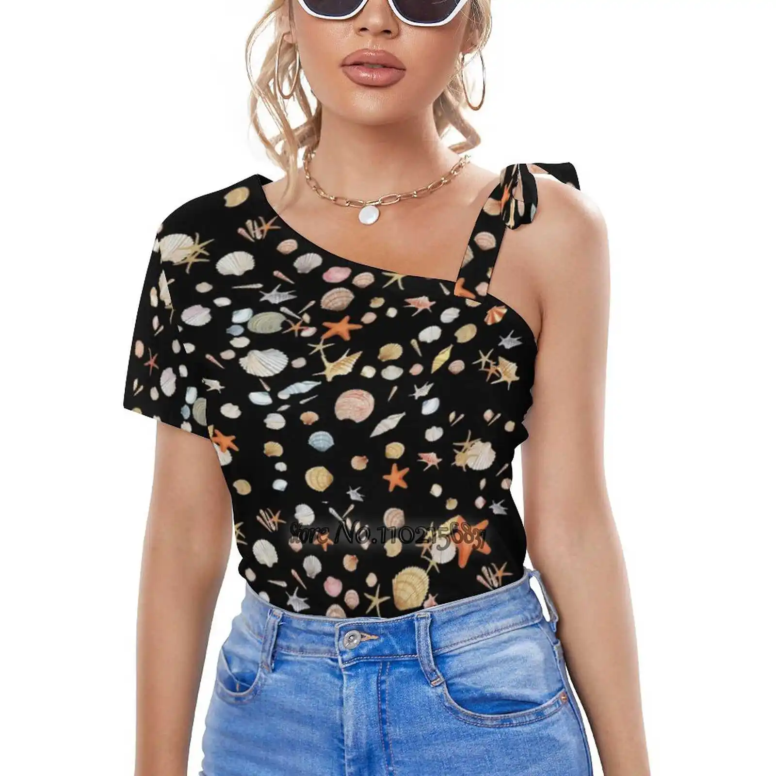 

Женские футболки с принтом ракушек, топы с принтом, модная футболка с графическим рисунком, футболка в стиле Харадзюку с коротким рукавом, ф...