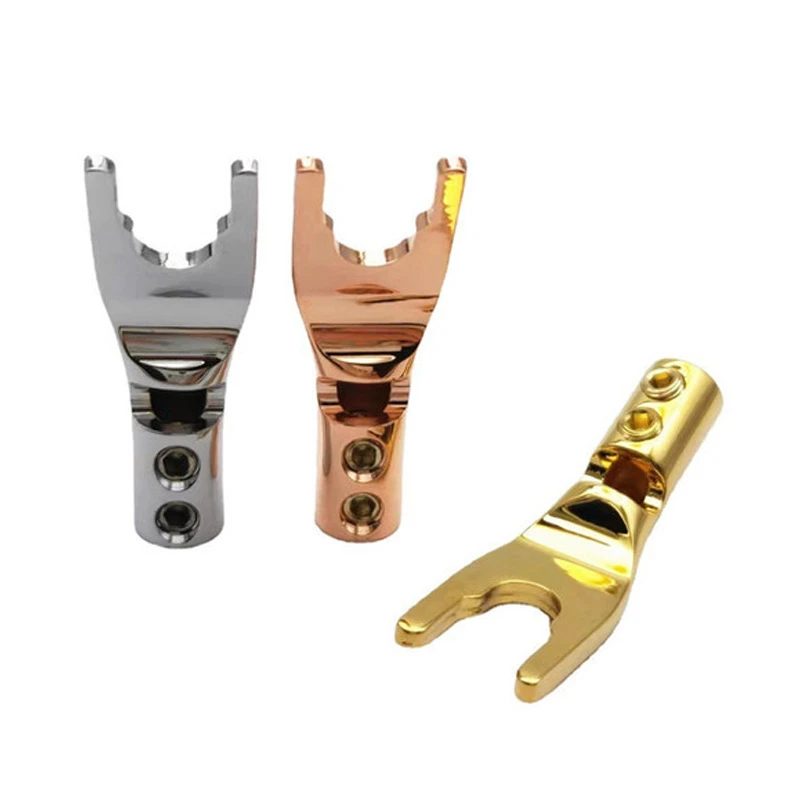 

1pcs Solder-free Y-plug fever-grade gold-plated copper wire clip audio and video amplifier gold-plated U-shaped