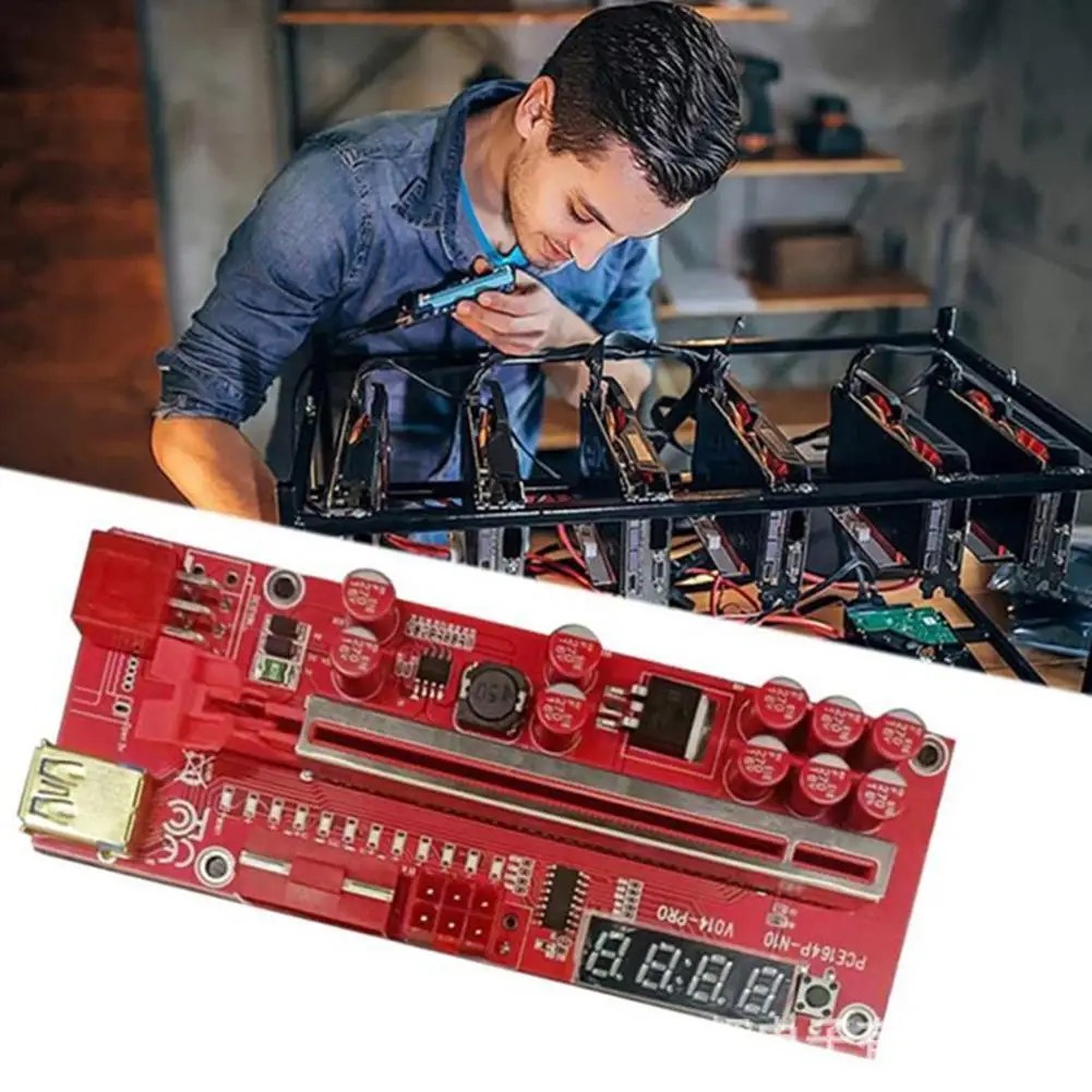 

PCI-E 1X To 16X V014 Pro PCIE Riser With LED Temperature Display Graphics Card Adapter USB3.0 Cable For Mining Miner F9W3