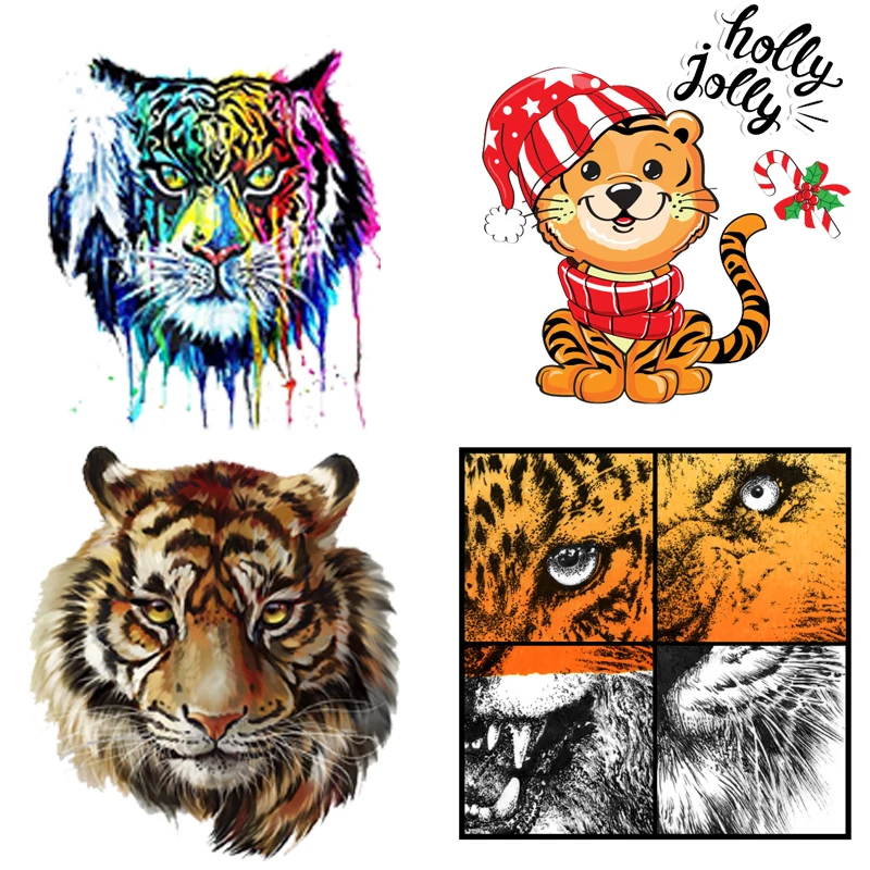 

Clothing Thermoadhesive Patches Watercolor Tiger Iron on Transfers for Clothes Animal Tiger Patch Stickers Diy T-shirts Applique