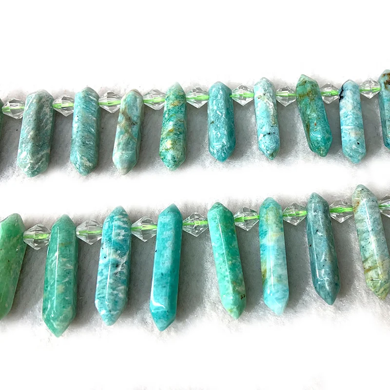 

Natural Amazonite Stone Beads 15'' Sticks Crystal Point DIY Loose Beads For Jewelry Making Beads Pendant Necklace Gift