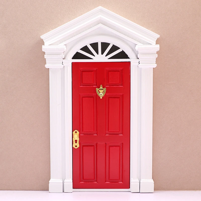 

1:12 Dollhouse Miniature Door Window DIY Wooden Window Door Mini Quality Blue Wood Red Door DIY Doll House Furniture Accessories
