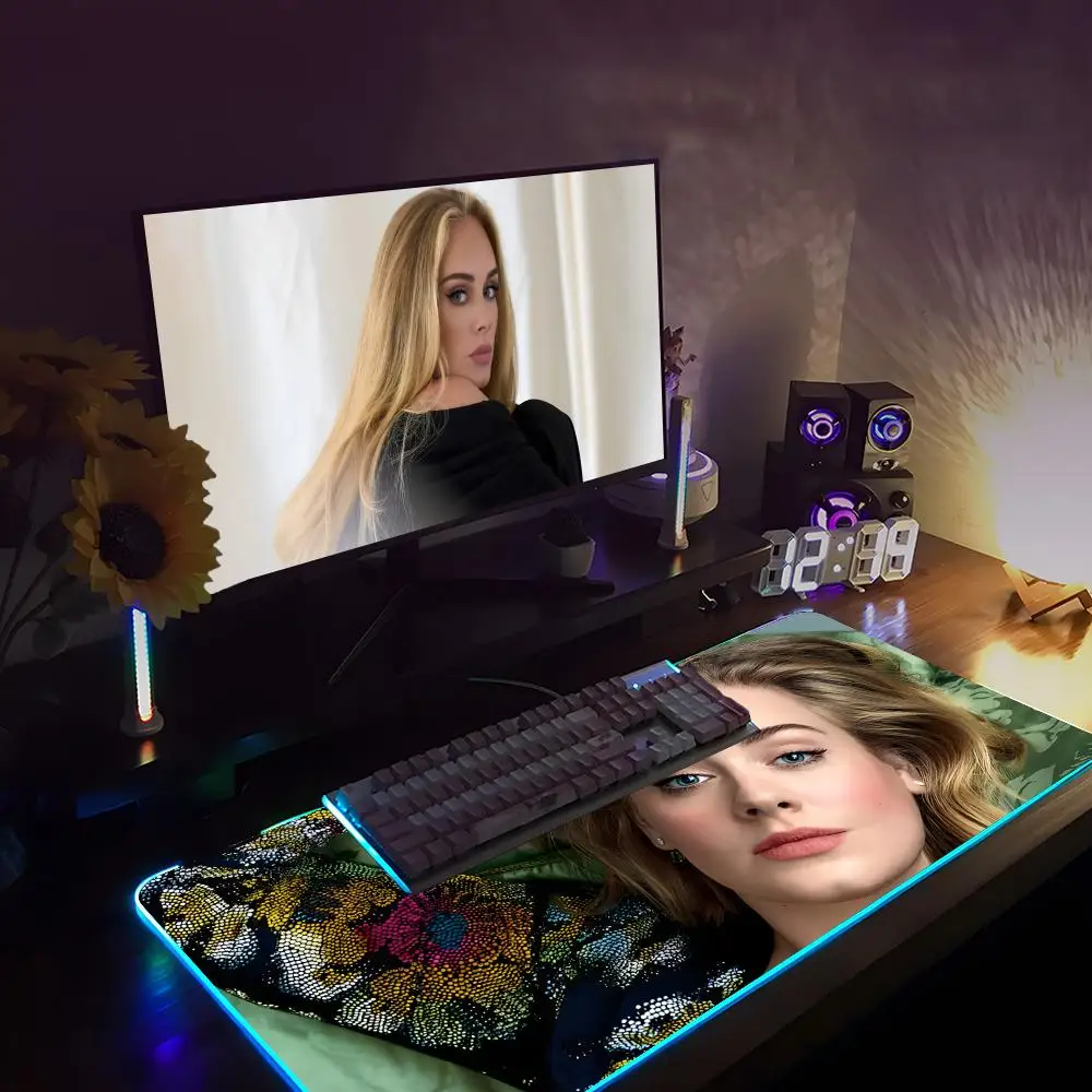 Фото Коврик для мыши Adele Adkins RGB, резиновый, для компьютера и ноутбука, официальный, игровой, цветной, для киберспорта, эстетичный, модный, роскошный коврик №3