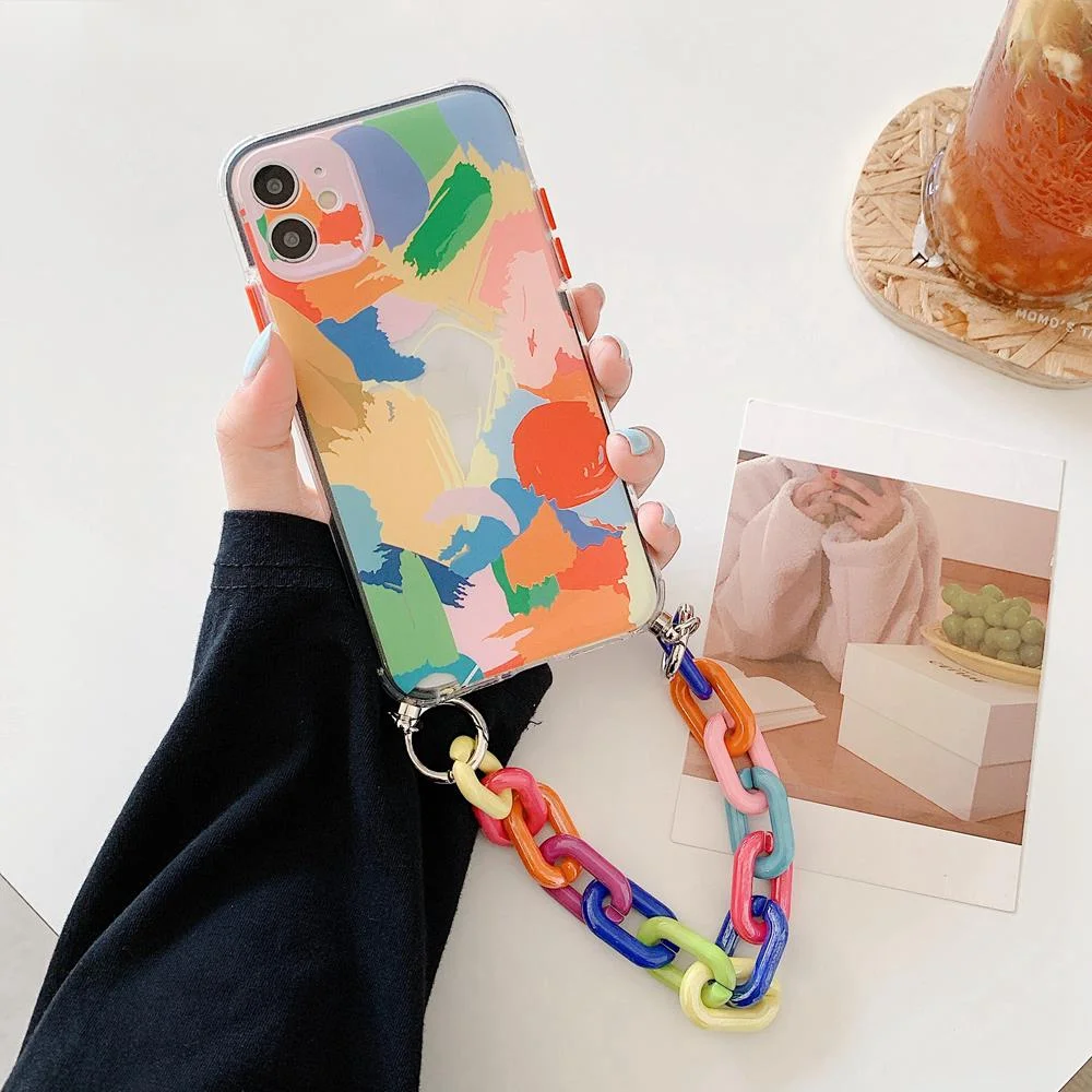 

Чехлы для телефонов Tobebest с граффити-браслетом Для iphone 13 11 12 pro max X XS XR 7 8 Plus SE 2020 12, мягкий цветной мини-чехол с цепочкой