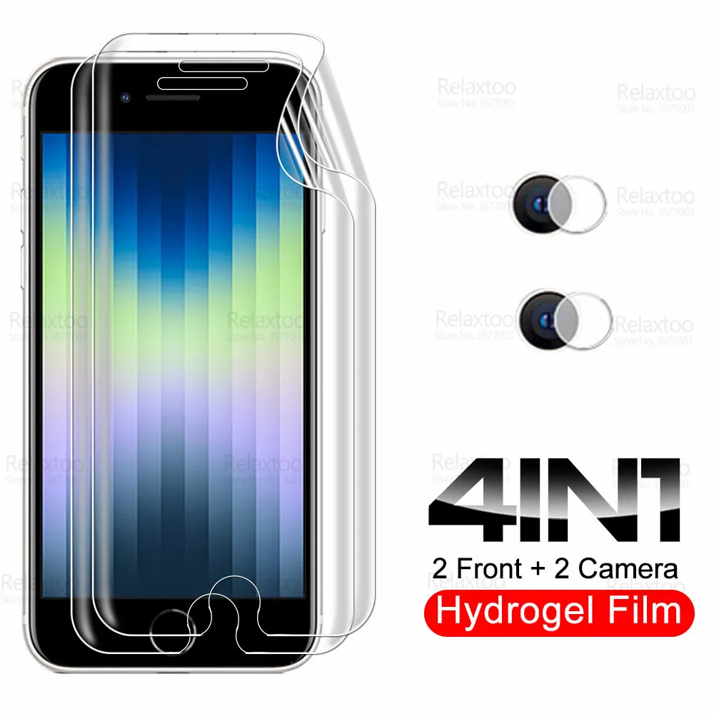 

4 в 1 для Iphone SE 2022 стекло для камеры + Гидрогелевая пленка для Iphonese 3 Iphon Aifon SE3 3rd SE2022 защита для экрана телефона мягкие пленки