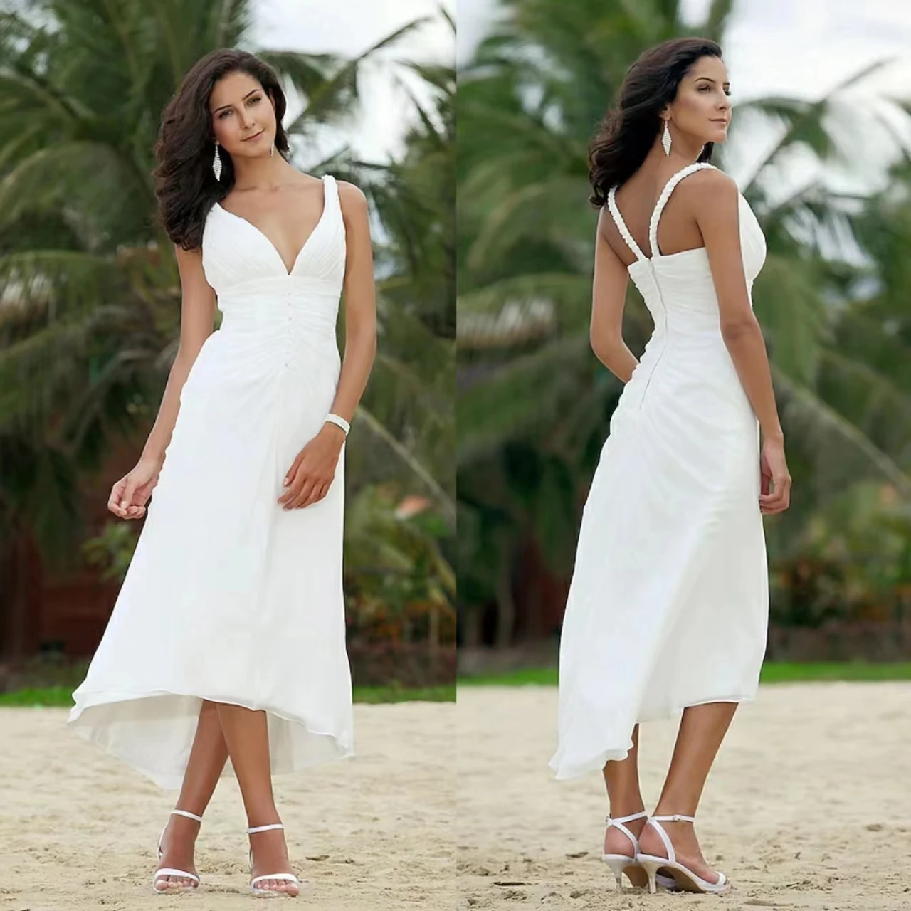 

Элегантное свадебное платье с открытой спиной, асимметричное ТРАПЕЦИЕВИДНОЕ ПЛАТЬЕ С V-образным вырезом и складками для женщин