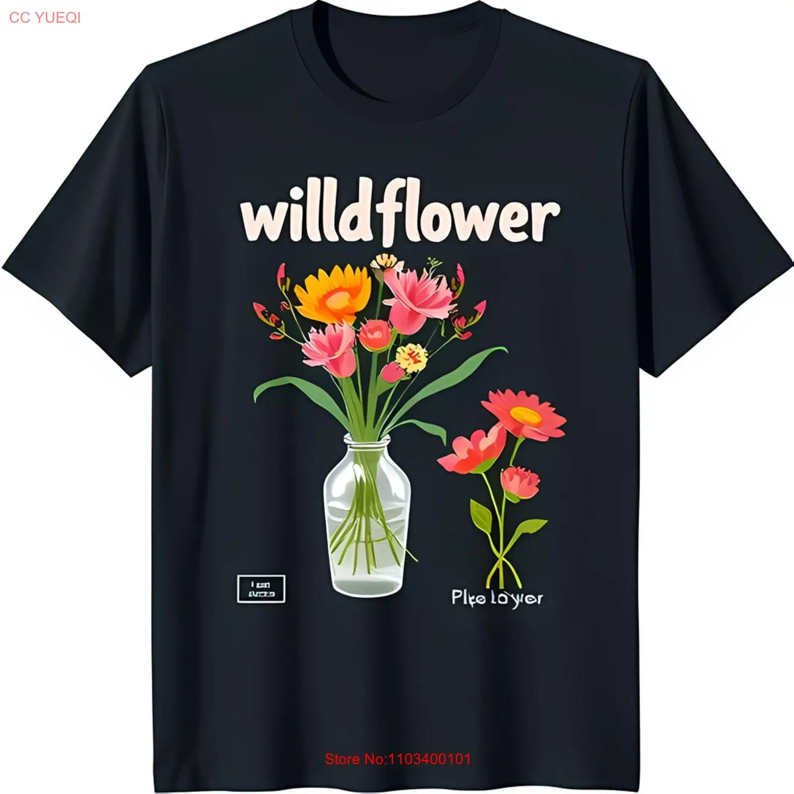 Черная футболка с рисунком Причудливый полевой цветок повседневная одежда в