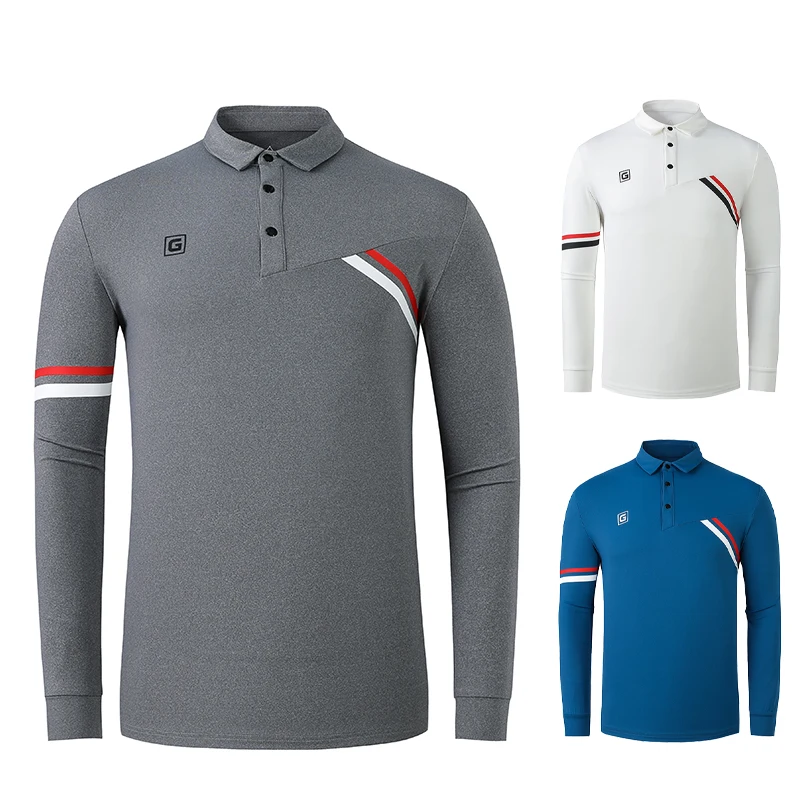 Ist Autumn Spring Men Golf Long-sleeved Tops Stripe Leisure 