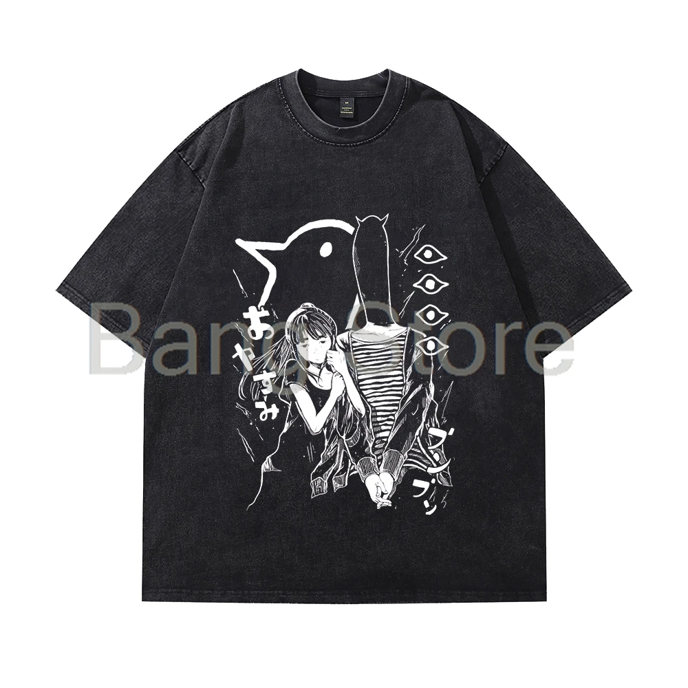 Oyasumi Punpun Merch Футболка из стираного хлопка унисекс Топы с круглым вырезом и