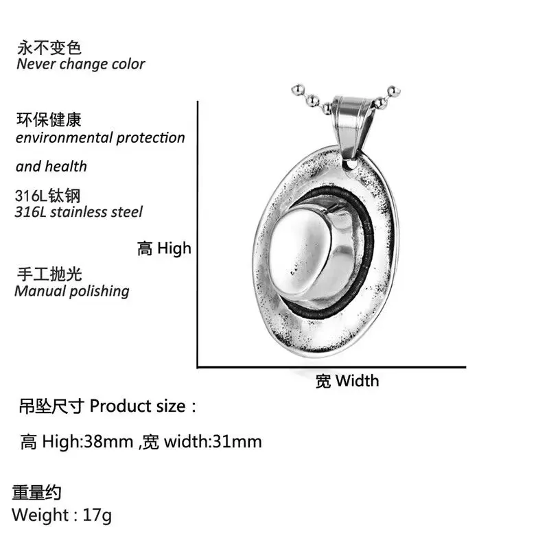 

Silver color cap hat Cowboy hat Pendant Necklace For Men Women Stainless Steel Grunge Punk Gothic Male Gift Wholesale