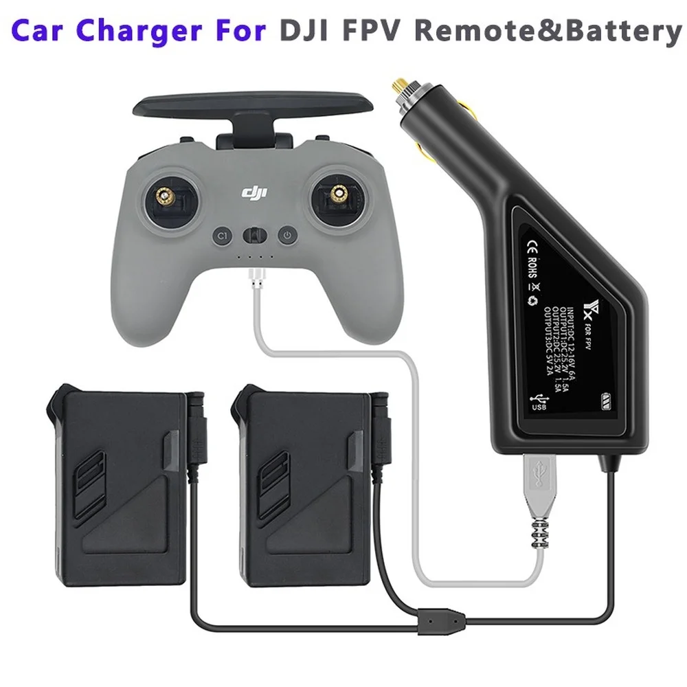

Dual Battery Smart Car Charger for DJI FPV with USB Port Remote Controller 2 Fast Car Charging Drone Outdoor Accessories