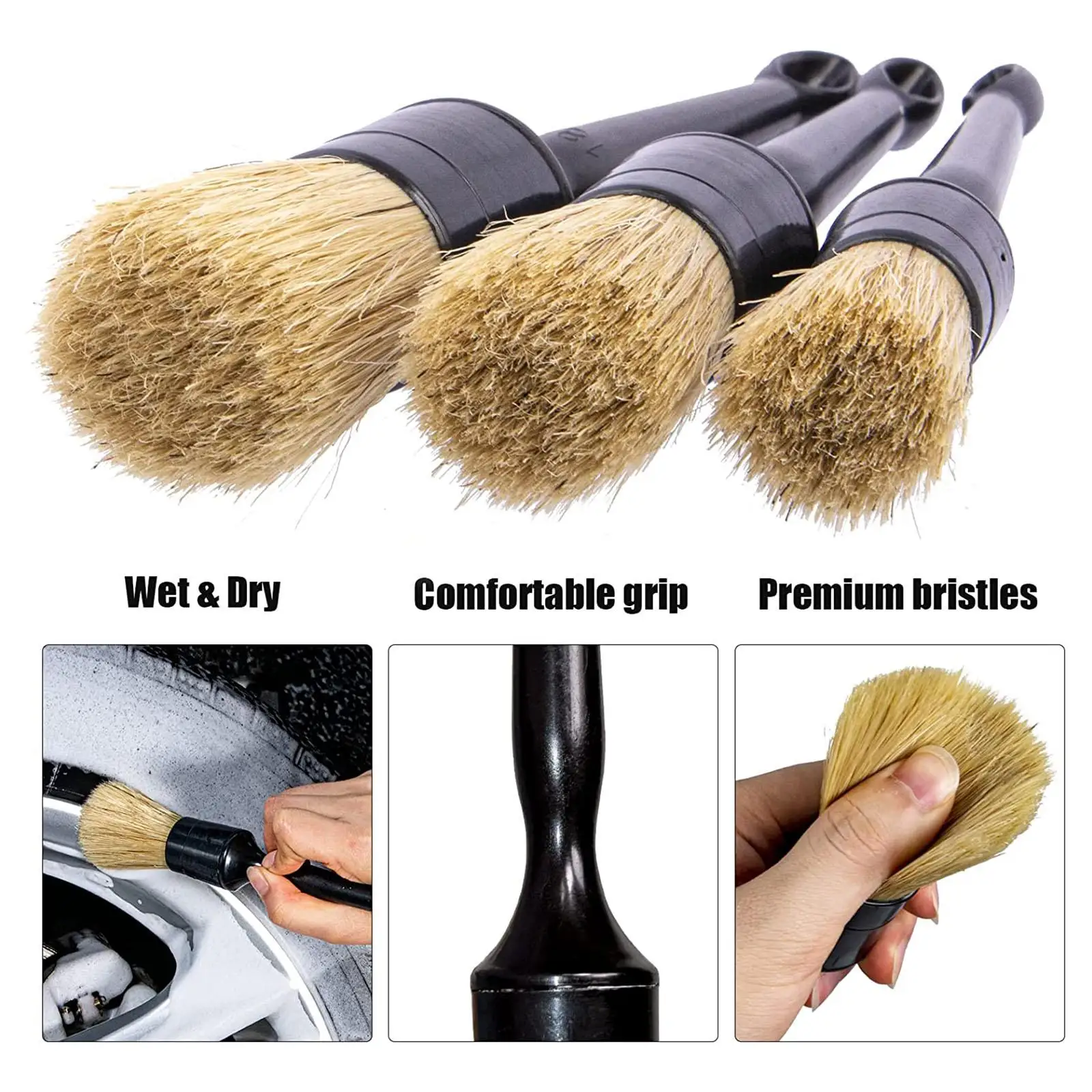 

3 Pieces Car Detailing Brush Set Automotive Detail Cleaner Brushes for Seat