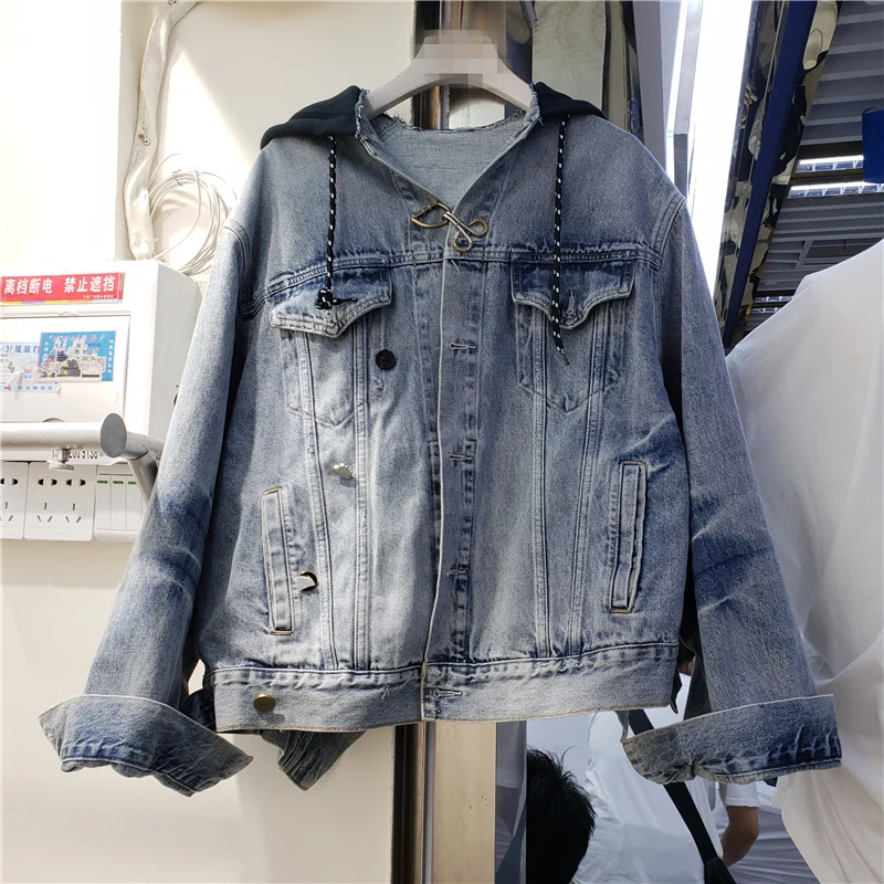

SeeBeautiful Loose Denim Jacket Coat Turn-down Long Sleeve Pockets Single Breasted Women 2022 Autumn New Fashion Tide Q628