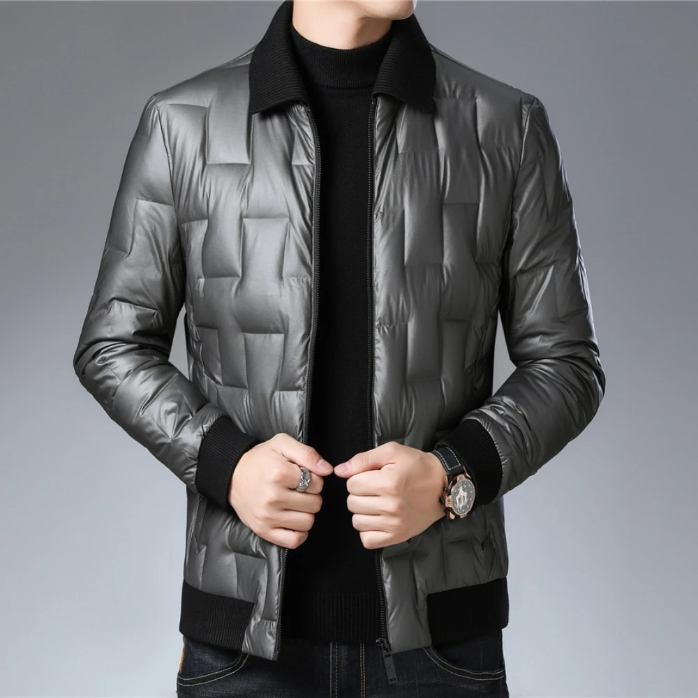 COODRONY Brand Knitted Collar Zipper Jacket Men Clothing Winter New Arrival Parka 90% White Duck Down Overcoat Windbreaker Z8165