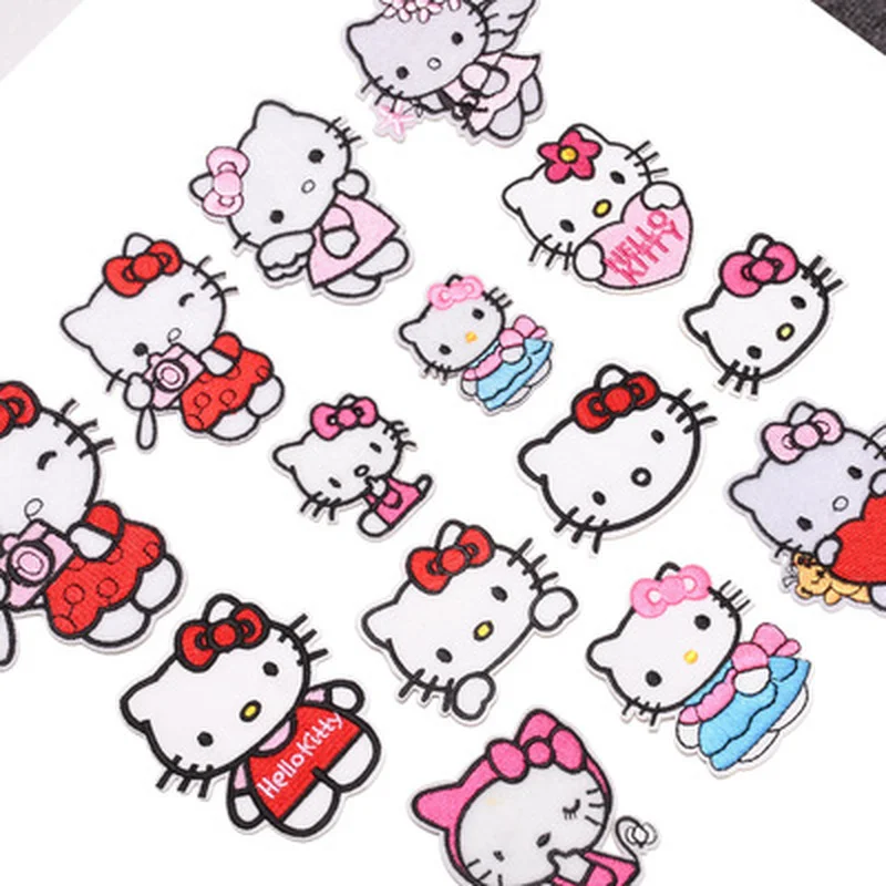 Мультяшная Милая вышитая ткань Hello Kitty наклейка нашивка сделай сам полосатая