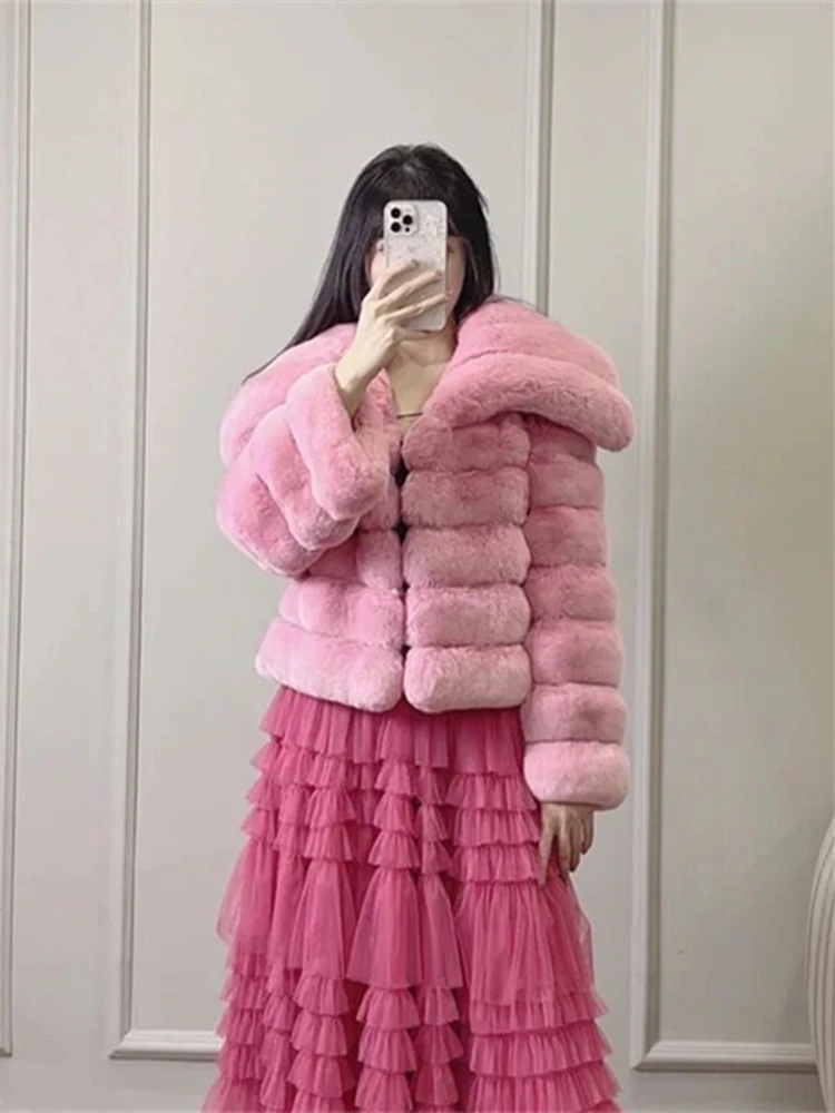 Personality Lapel Imitate Rex Rabbit Fur Fur Coat Women's High-Grade Fashionable Lady 2022 Winter Solid Color Clothes