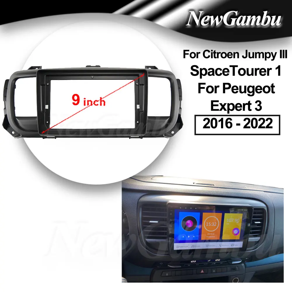 9-дюймовый автомобильный радиоприемник NewGambu, подходит для Citroen Jumpy III 3 SpaceTourer 1 для Peugeot Expert 3 2016-2022, рамка для приборной панели 9-дюймовый автомобильный радиоприемник NewGambu, подходит для Citroen Jumpy III 3 SpaceTourer 1 для Peugeot Expert 3 2016-2022, рамка для приборной панели