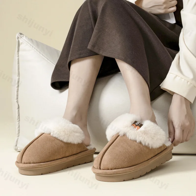 Новые модные пушистые женские тапочки на платформе зима 2020 теплая плюшевая