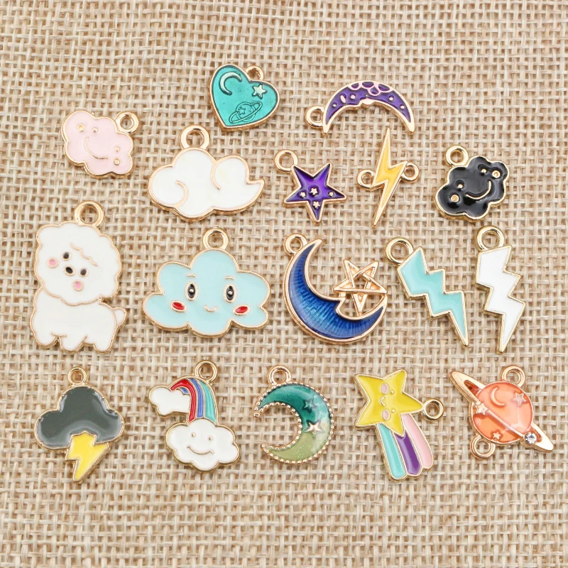 

10 шт., эмаль, милые Подвески, кулон для ювелирных изделий, принадлежности, луна, звезда, сердце, сплав, металл, капля, масло, фурнитура для ожер...