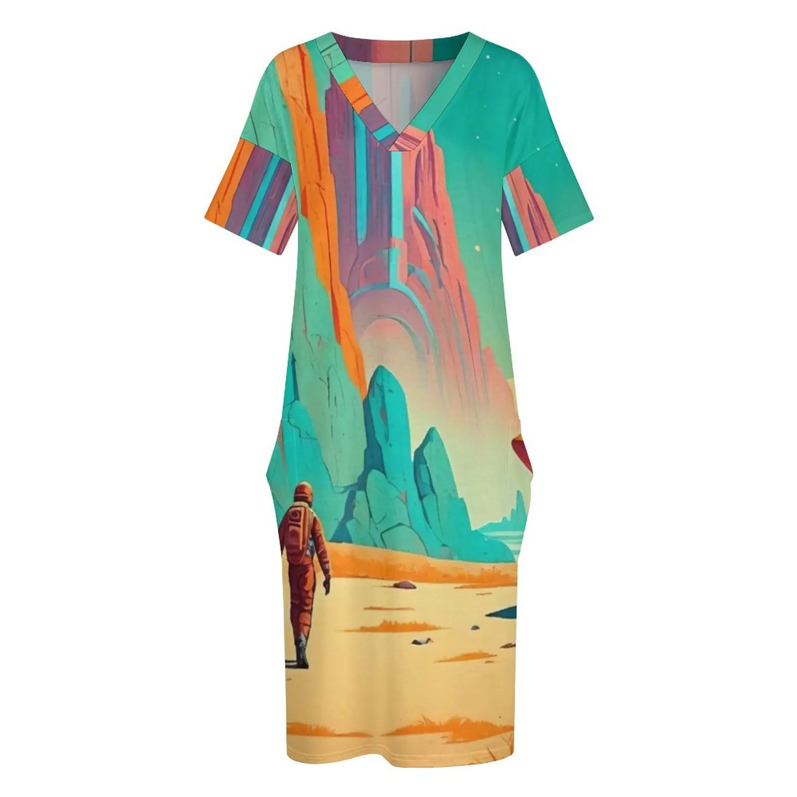 Откройте неизвестное путешествие через космос свободное платье с карманами для