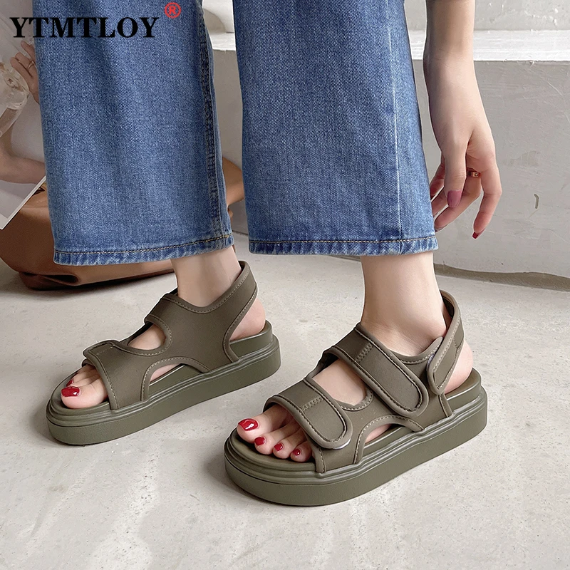 

Women's Faux Leather Female Summer Fashion Sports Joker Flats for Rome Platform Women's Sandals Open Toe Shoes Cute Heels