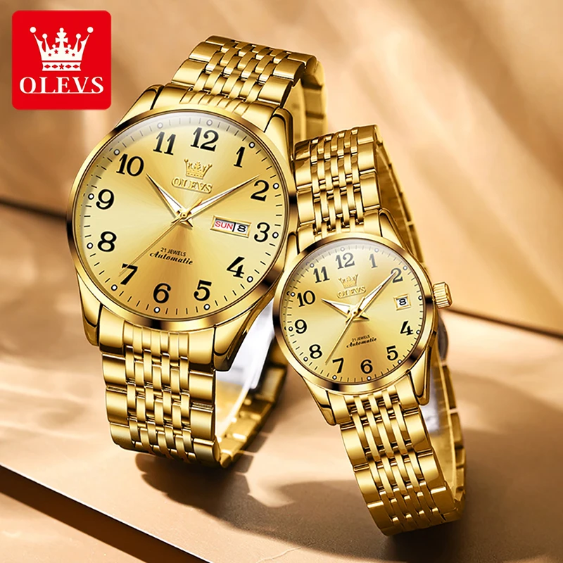 OLEVS Luxury Brand Men Watch Women Watch Automatic Mechanical Watches Arabic Numeral Scale Display Luminous 30M Waterproof 6666