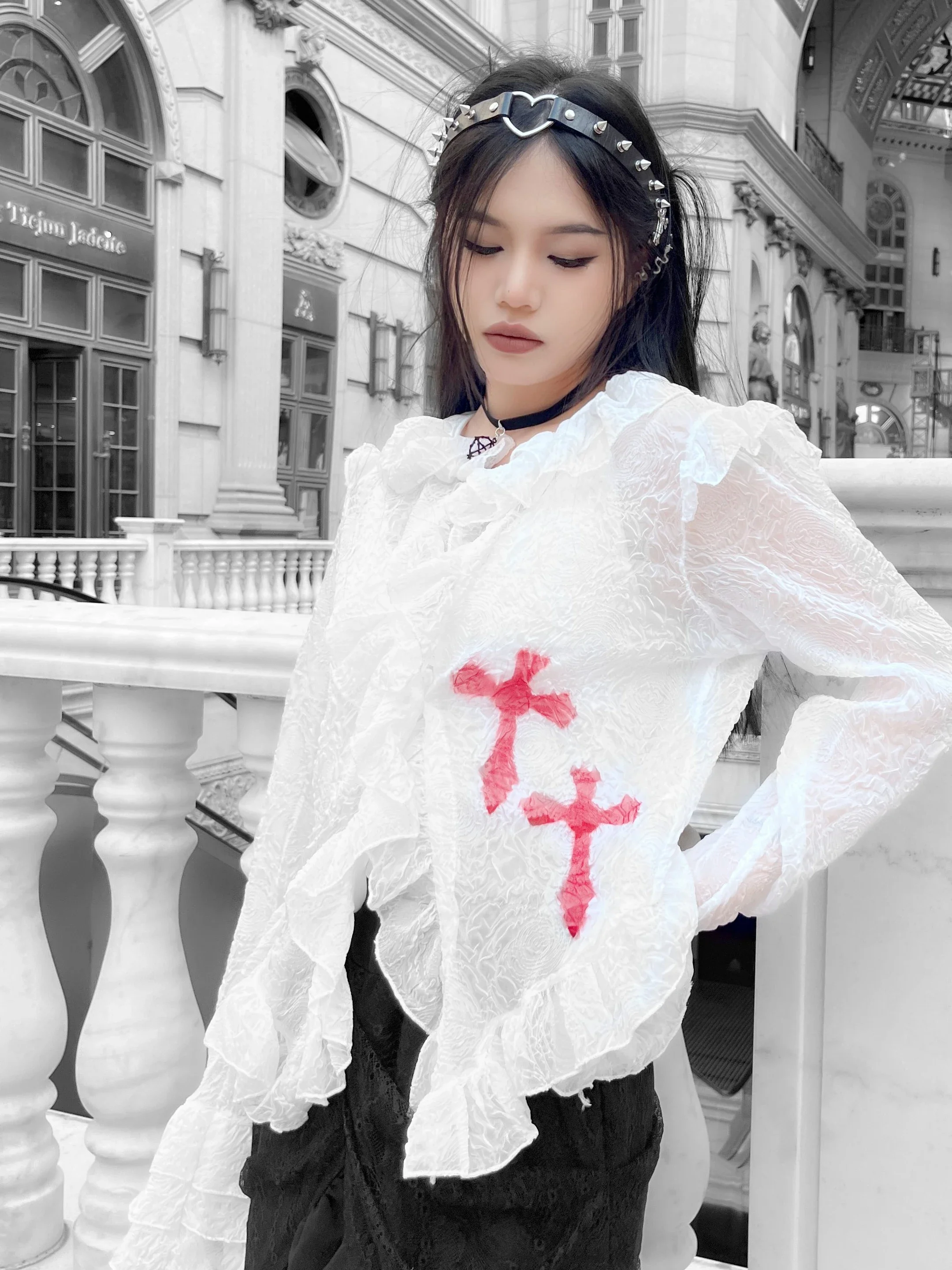 Винтажная белая рубашка с длинным рукавом в стиле панк уличная одежда для