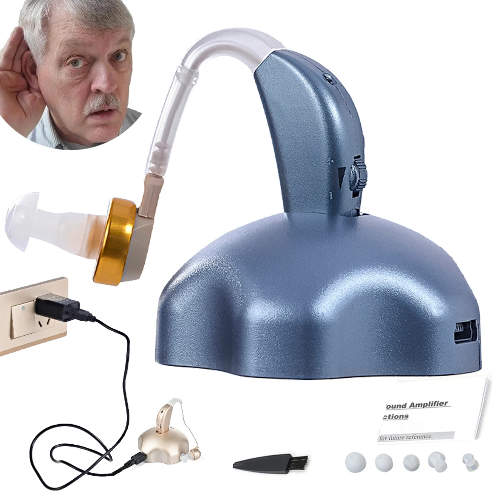 

Behind The Ear Hearing Aid Sound Amplifier Deaf Common to Left and Right Headphones Noise Reduction Built in Lithium Battery