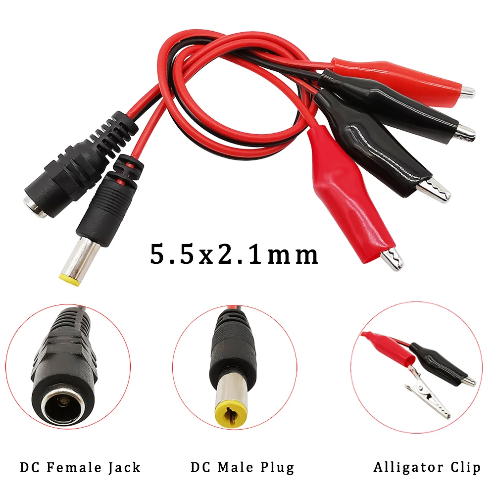 

Alligator Clip Test Cable Lead 5.5x2.1mm DC Power Male Plug Female Jack To 2x Alligator Clips Connector DC Power Plug Jack Cable