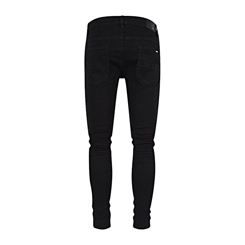 Street Fashion Men Jeans Buttons Fly Black Elastic Stretch Skinny Ripped Jeans Men Leather Patched Designer Hip Hop Brand Pants