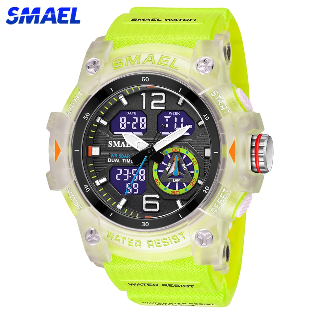 SMAEL-reloj deportivo de doble pantalla para hombre, cronómetro Digital LED de cuarzo, resistente al agua, para estudiantes y jóvenes