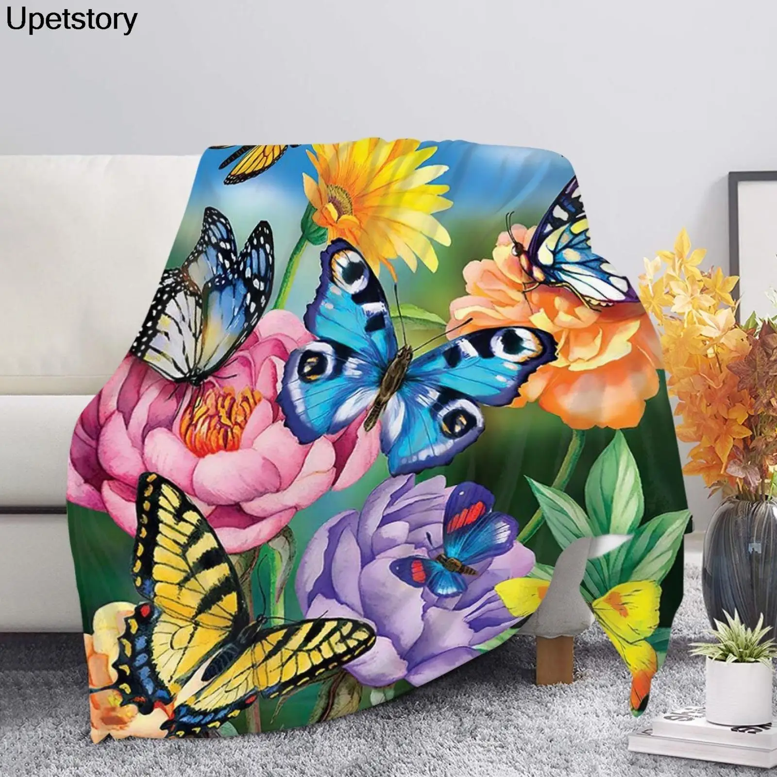 

Upetstory популярный цветочный дизайн с принтом бабочки уютное мягкое постельное белье домашнее Флисовое одеяло зимнее одеяло для кровати и одеяло большого размера