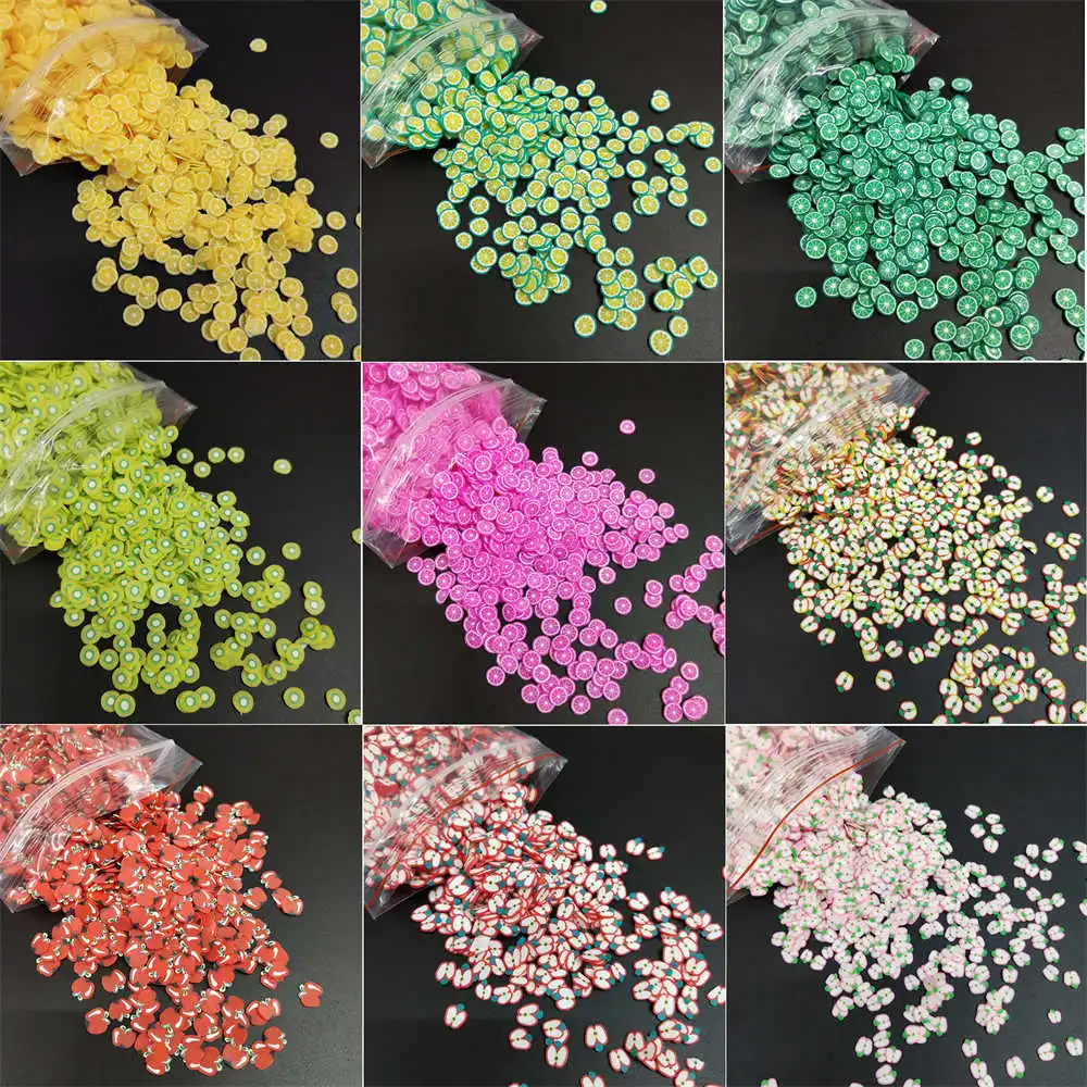 

20g 5mm Mixed Fruit Soft Polymer Clay Slices Sprinkles Particles Nail Arts DIY Scrapbooking Craft Crystal Mud Filler Accessories