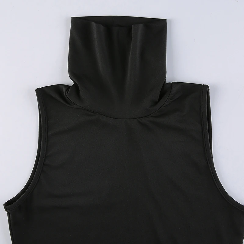 Женское готическое платье средней длины без рукавов с высоким воротником в стиле