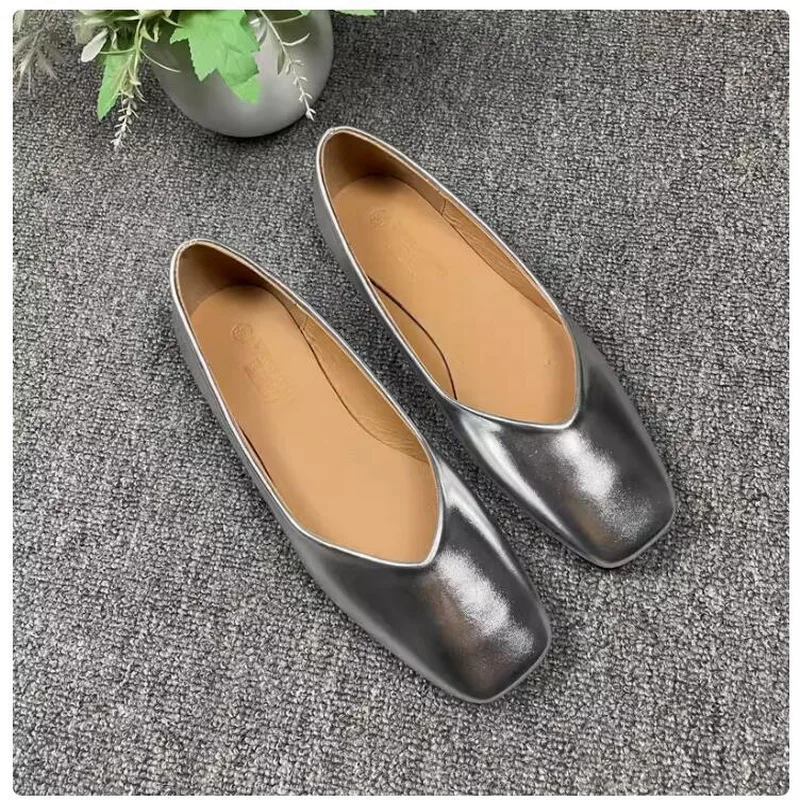 Туфли женские с круглым носком плоская подошва без застежки простая